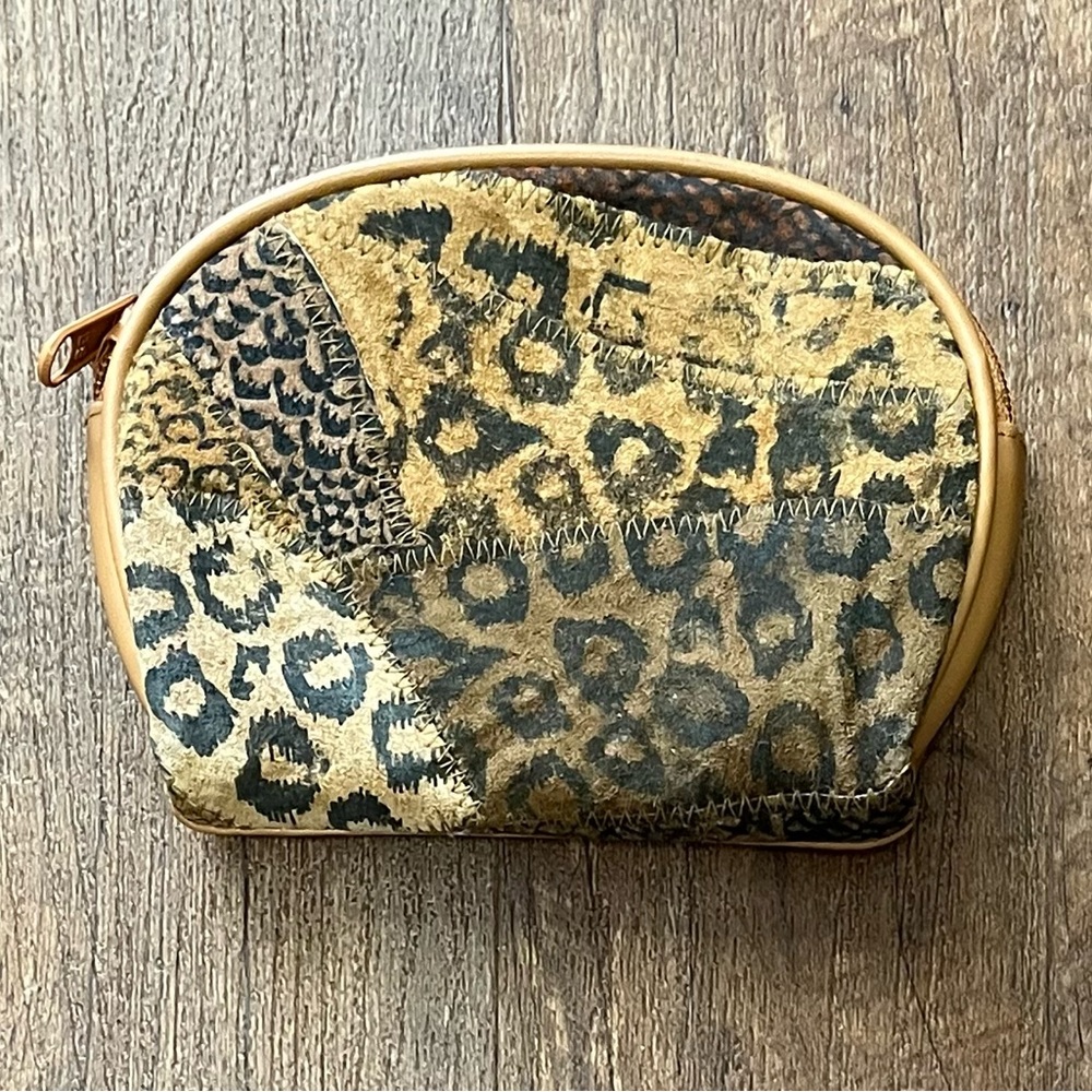 Allen Edward’s 3 pc vintage leather patchwork animal print travel cosmetics bags - Picture 4 of 9